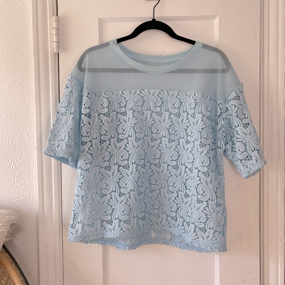 Baby Blue Mesh and Lace Top